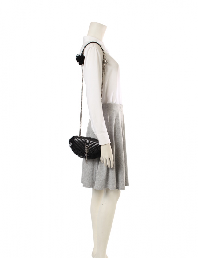 美品◇SAINT LAURENT PARIS サンローランパリ 405328 クラシック ベイビー チェーン レザー ショルダーバッグ シルバー金具 イタリア製 サンローラン パリ SAINT LAURENT PARIS ショルダーバッグ パンク