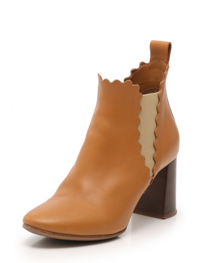 クロエ CHLOE ショートブーツ キャメル 37 シューズ 24cm レザー 