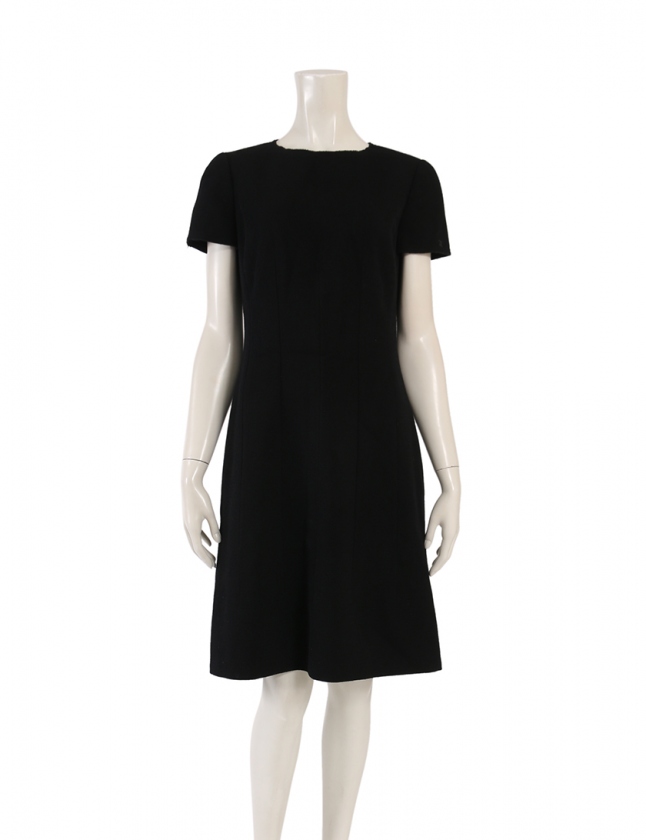 シャネル CHANEL ワンピース 黒 38 半袖 膝丈 無地 M P28928 ウール  