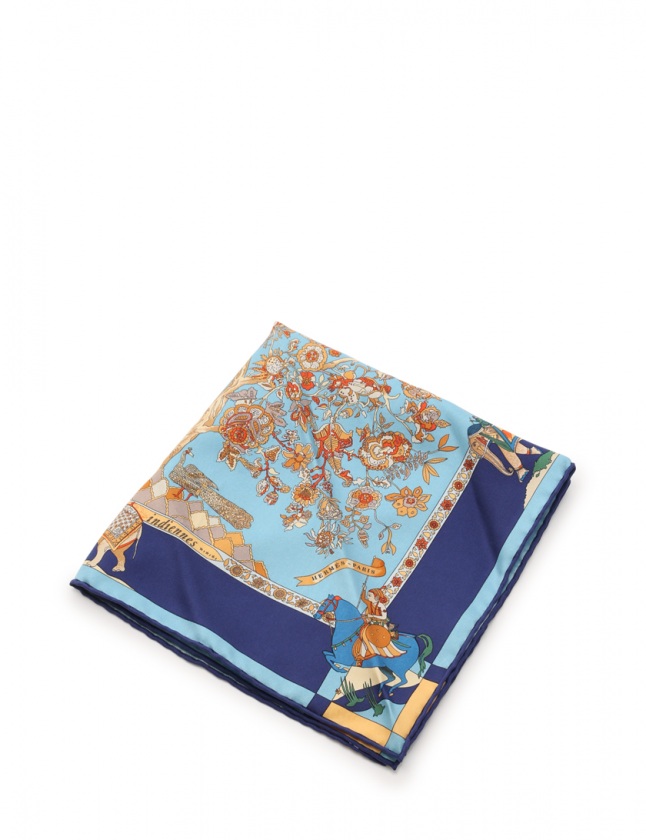 エルメス HERMES カレ45 スカーフ「Fantaisies Indiennes」 青 水色