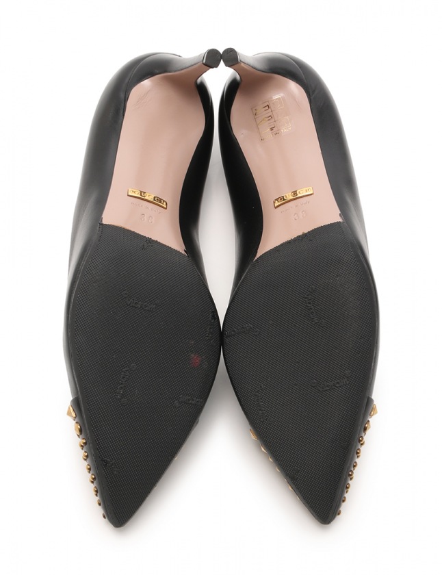 グッチ GUCCI パンプス ヒール スタッズ 黒 ブラック ゴールド
