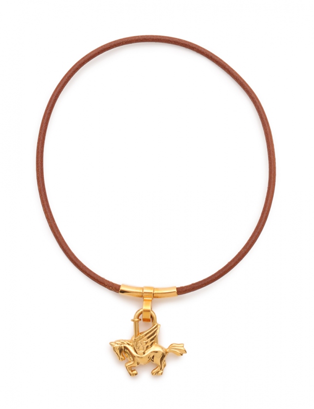 エルメス HERMES チョーカー ネックレス ペガサス カデナ ゴールド 茶 