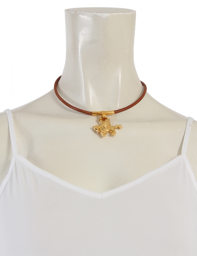 エルメス HERMES チョーカー ネックレス ペガサス カデナ ゴールド 茶 