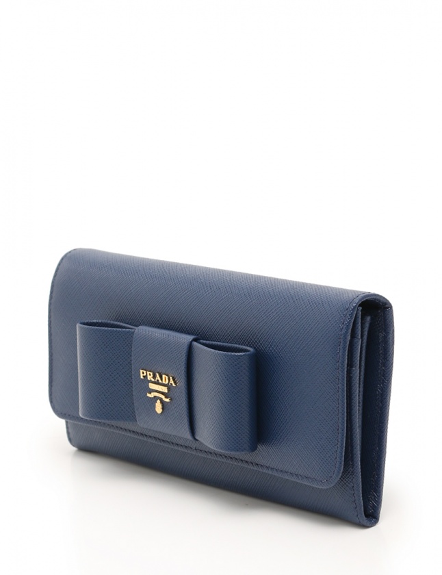 プラダ PRADA 長財布 二つ折り 青 小物 サフィアーノレザー 1MH132 SAFFIANO FIOCCO パスケース付き レディース