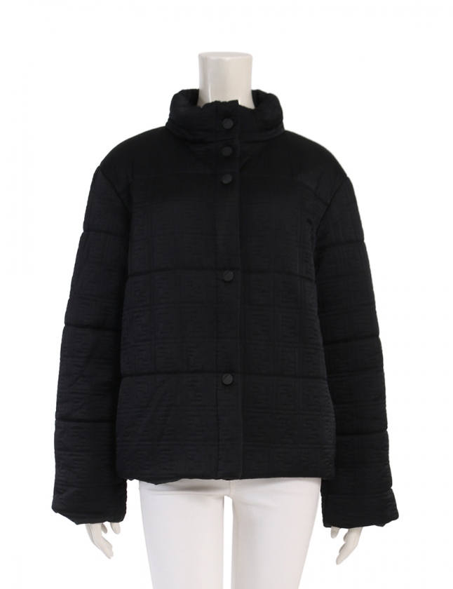フェンディ FENDI 中綿ジャケット ズッカ柄 キルティング 黒 42 