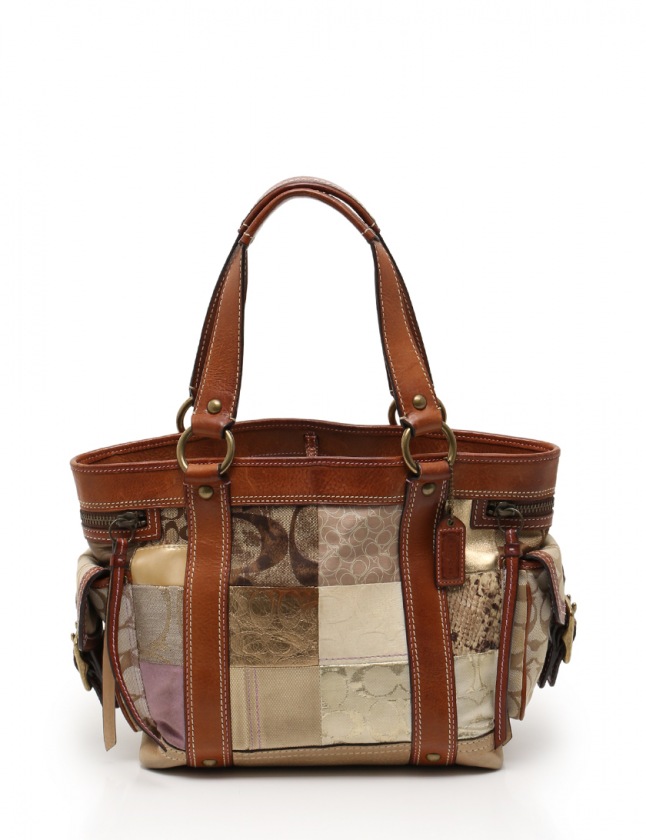 コーチ COACH トートバッグ シグネチャー パッチワーク ベージュ 茶 