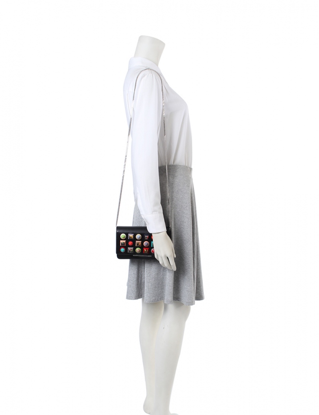 フェンディ FENDI チェーンウォレット ミニバッグ スタッズ 黒 マルチ  