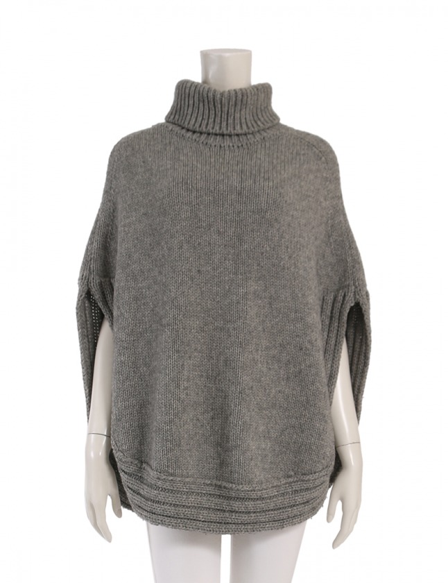 グッチ GUCCI ニットポンチョ グレー M トップス 無地 205306 キャメル 