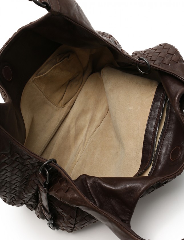 【希少】ボッテガヴェネタ カンパーナ イントレチャート ブラウン レザー BOTTEGA VENETA ボッテガ・ヴェネタ ミディアムカンパーナ