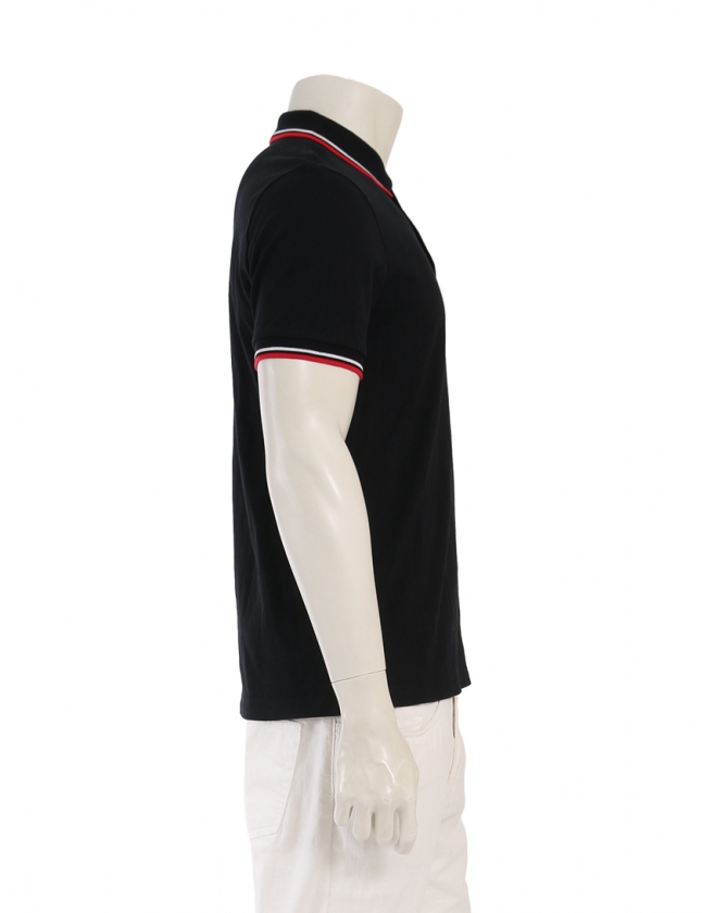 プラダ PRADA ポロシャツ 黒 L トップス 半袖 ライン SJJ887 コットン 