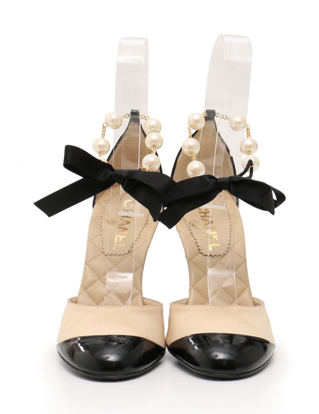 シャネル CHANEL パンプス ヒール ココマーク 黒 ベージュ 36 1/2 