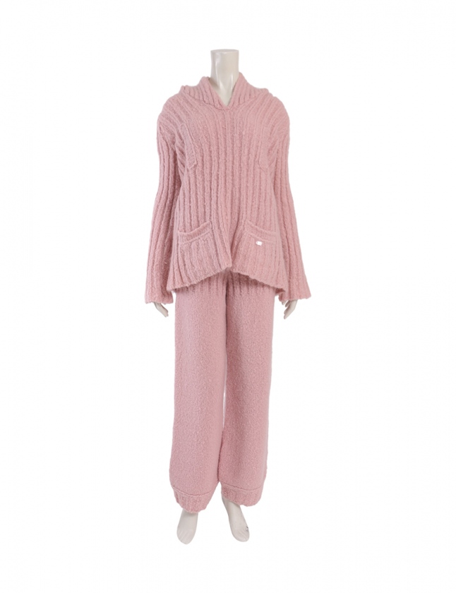 シャネル CHANEL セットアップニット パンツ ピンク 38 長袖 無地 M 