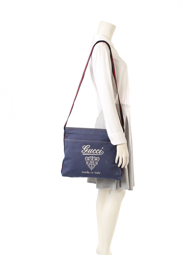 グッチ GUCCI ショルダーバッグ クレスト ネイビー 赤 189676