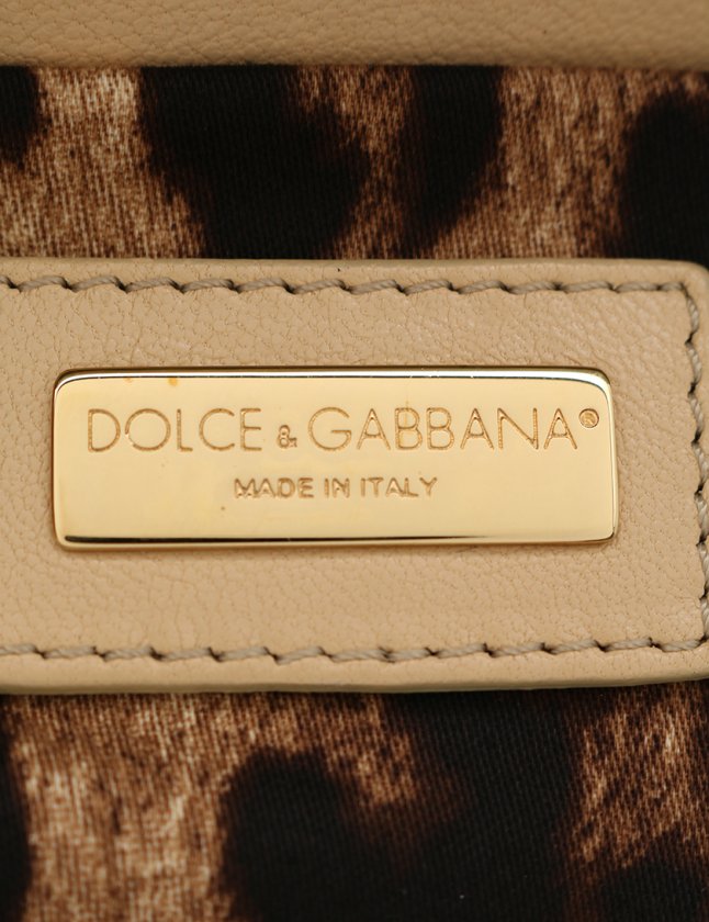 ドルチェ&ガッバーナ ドルガバ DOLCE&GABBANA ハンドバッグ シシリー レオパード柄 刺繍 ベージュ ダークブラウン 緑 PVC キャンバス レザー 2WAY スパンコール レディース