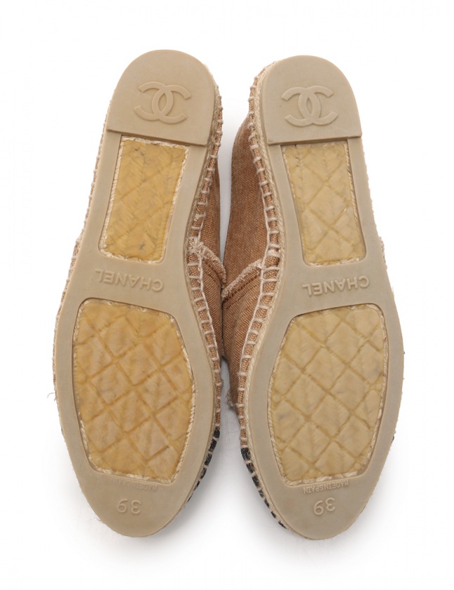 シャネル CHANEL フラットシューズ エスパドリーユ ベージュ 黒 39 