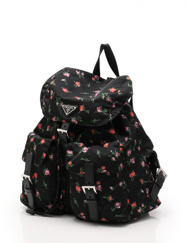 PRADA プラダ 1BZ811 リュックサック ナイロン 花 マルチカラー プラダ/リュックサック/ピンク×黒×マルチ/ナイロン×レザー/型番