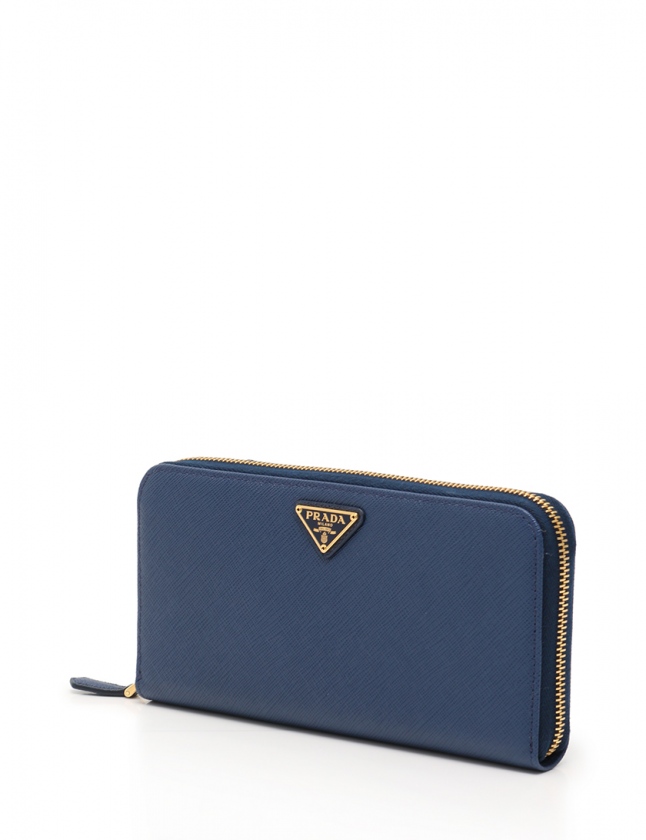 プラダ PRADA ラウンドファスナー長財布 ネイビー 小物 レザー 1ML506