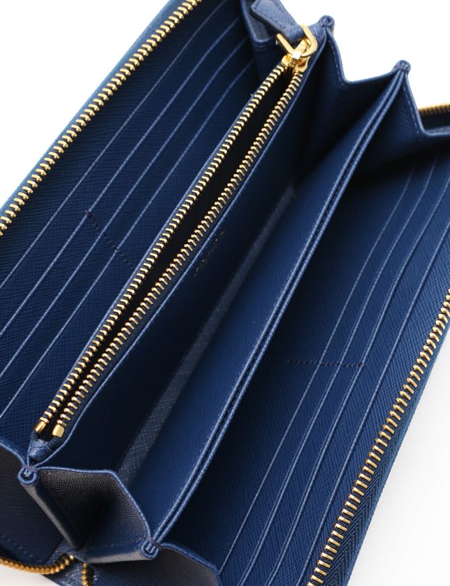 プラダ PRADA ラウンドファスナー長財布 ネイビー 小物 レザー 1ML506