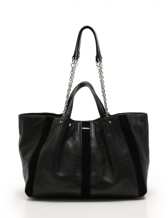 ディーゼル DIESEL トートバッグ チェーン 黒 レザー スエード 2WAY 