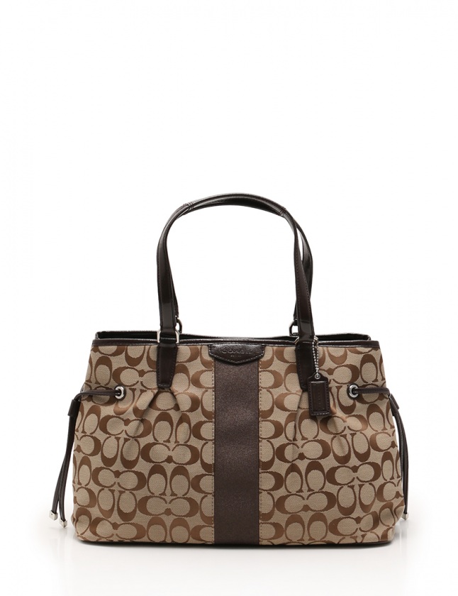 コーチ COACH トートバッグ シグネチャー ストライプ 12CM ドロー 