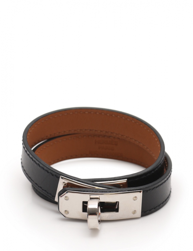 エルメス HERMES ブレスレット ケリー ドゥブルトゥール 黒 シルバー  
