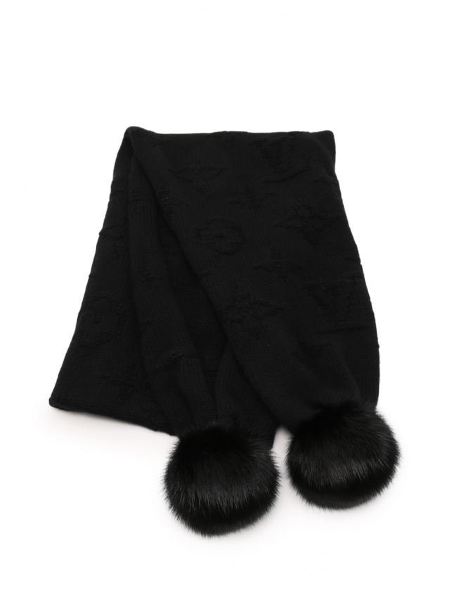 ルイヴィトン LOUIS VUITTON マフラー 黒 小物 カシミヤ フォックス  