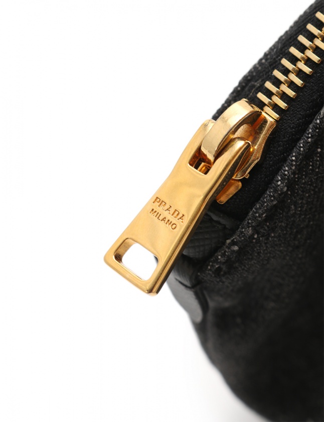 プラダ PRADA ポーチ DENIM 黒 小物 デニム サフィアーノレザー