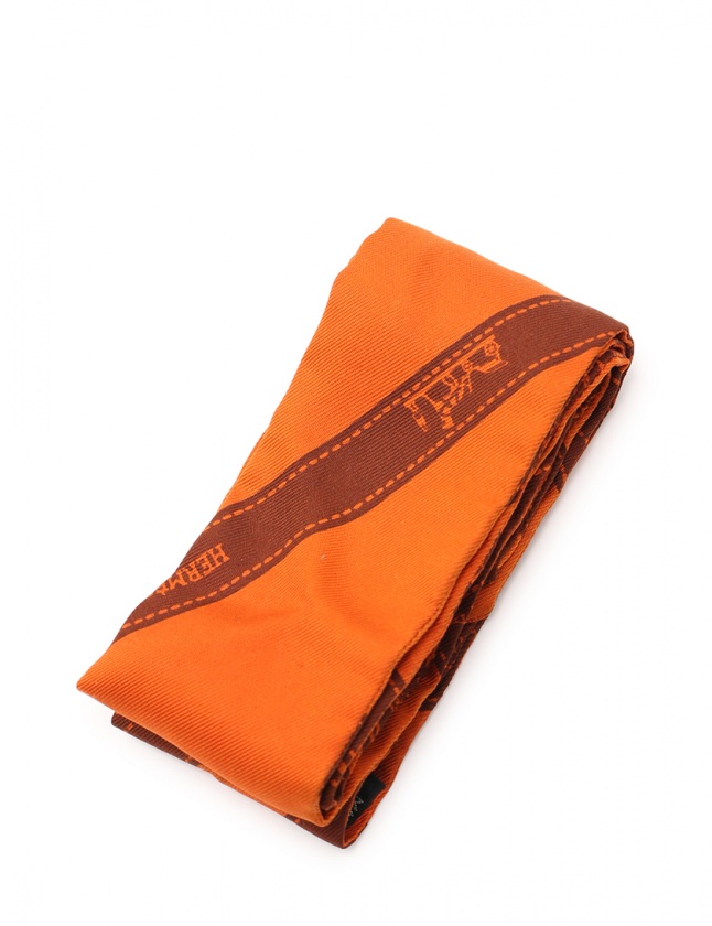 エルメス HERMES リボンスカーフ ツイリー オレンジ 茶 小物