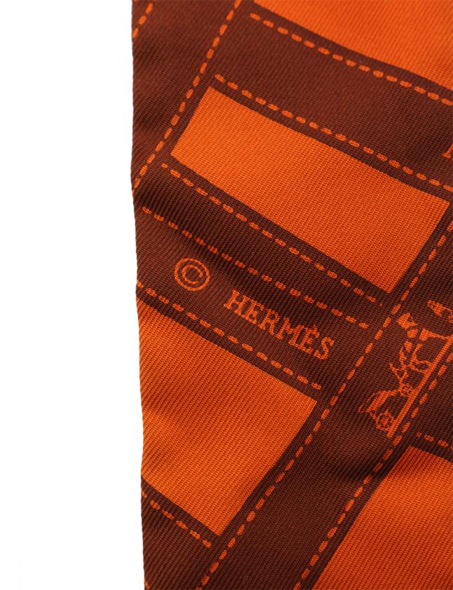 エルメス HERMES リボンスカーフ ツイリー オレンジ 茶 小物