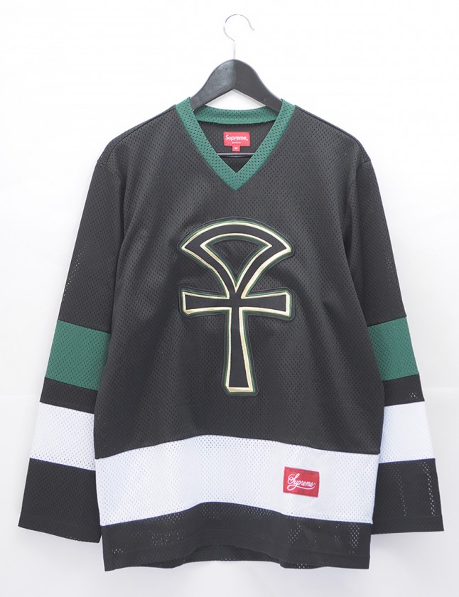 シュプリーム SUPREME ホッケーシャツ 黒 白 緑 M トップス 長袖 V  