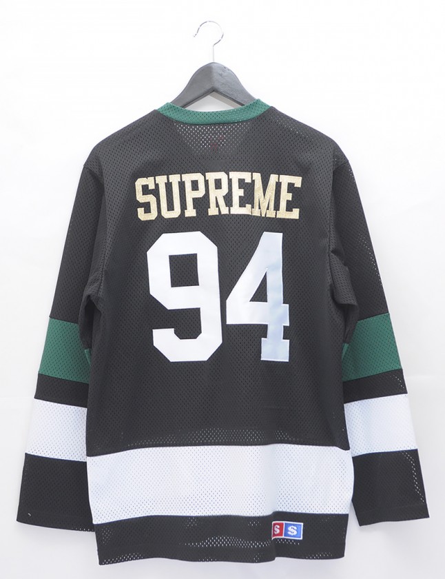 シュプリーム SUPREME ホッケーシャツ 黒 白 緑 M トップス 長袖 V 