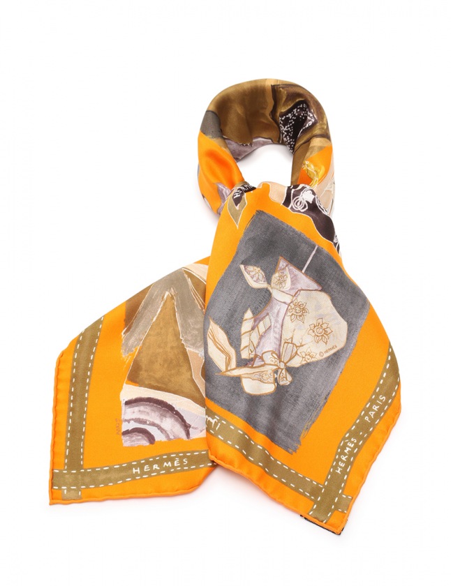 エルメス HERMES スカーフ スクエア カレ70 Paris mon ami オレンジ 