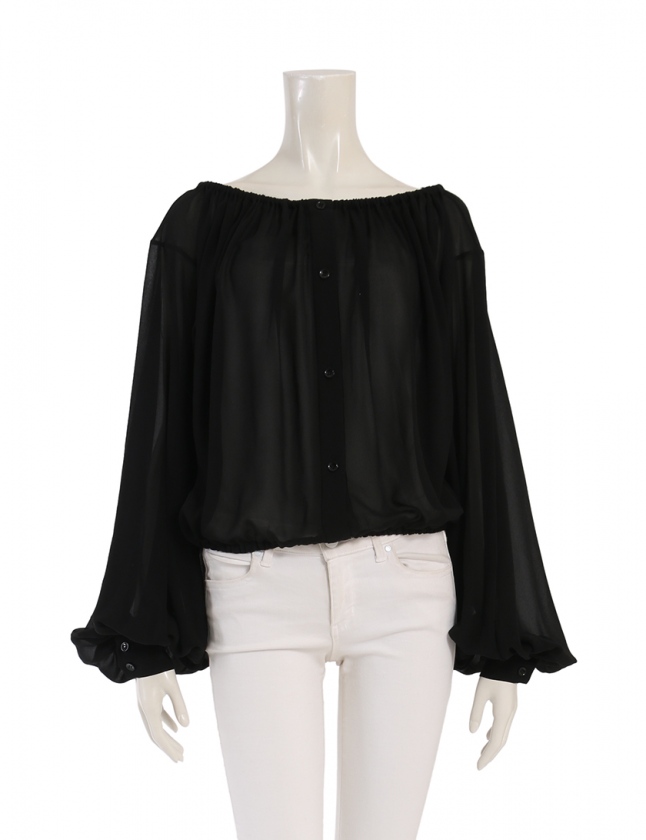 サンローラン パリ SAINT LAURENT PARIS ブラウス 黒 34 トップス 長袖  