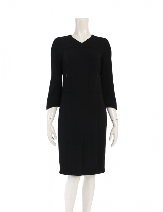 シャネル Chanel ワンピース 黒 36 七分袖 ミモレ丈 無地 S P ウール レディース 114 ベクトルパーク