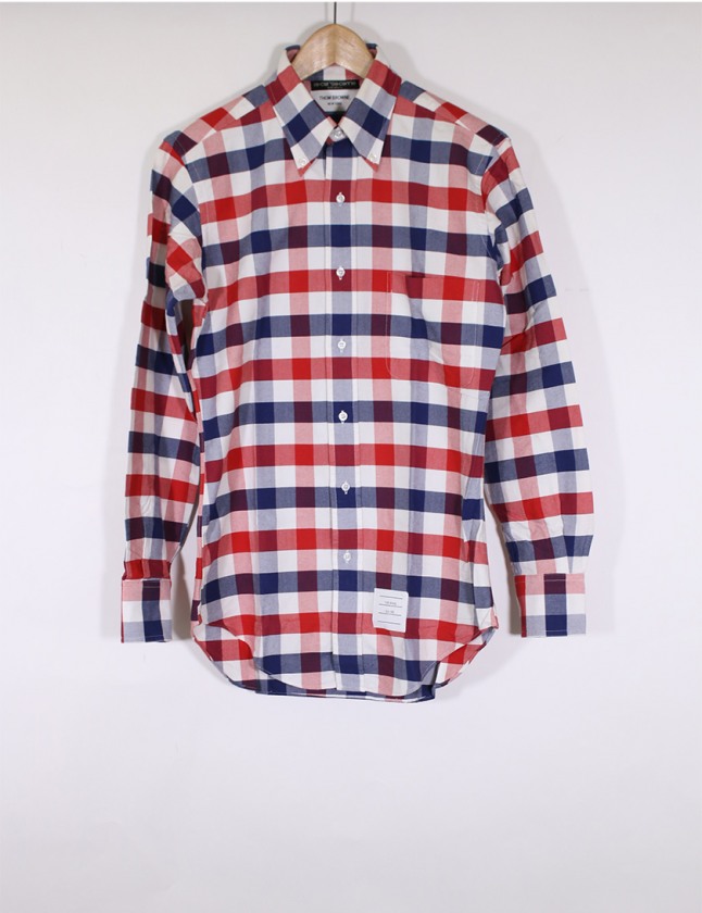 トムブラウン THOM BROWNE 長袖シャツ ネイビー×レッド×白 メンズ 