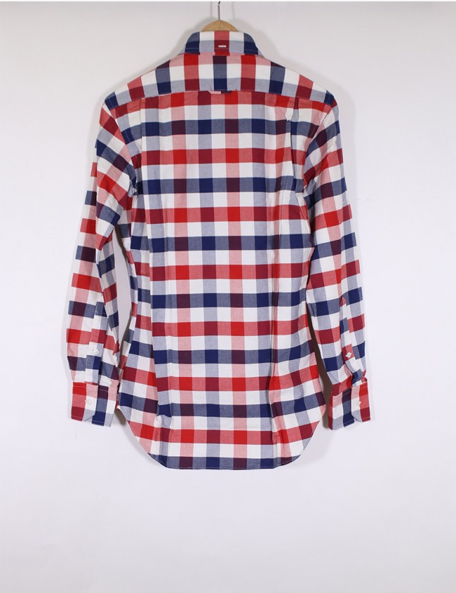 THOM BROWNE 赤と白のチェック 長袖シャツ