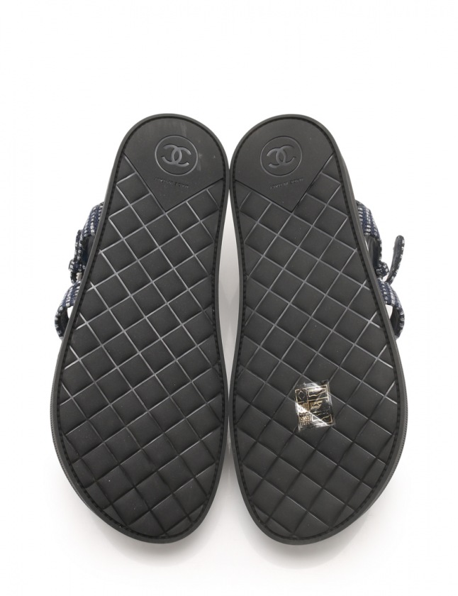 シャネル CHANEL サンダル フラット ココマーク ネイビー 白 36