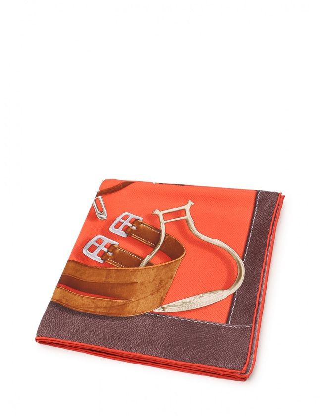 HERMES エルメス カレ オレンジ ブラウン バッグ柄 シルク100％【ku】 新品未使用品アパレルHERMES エルメス トゥイリー