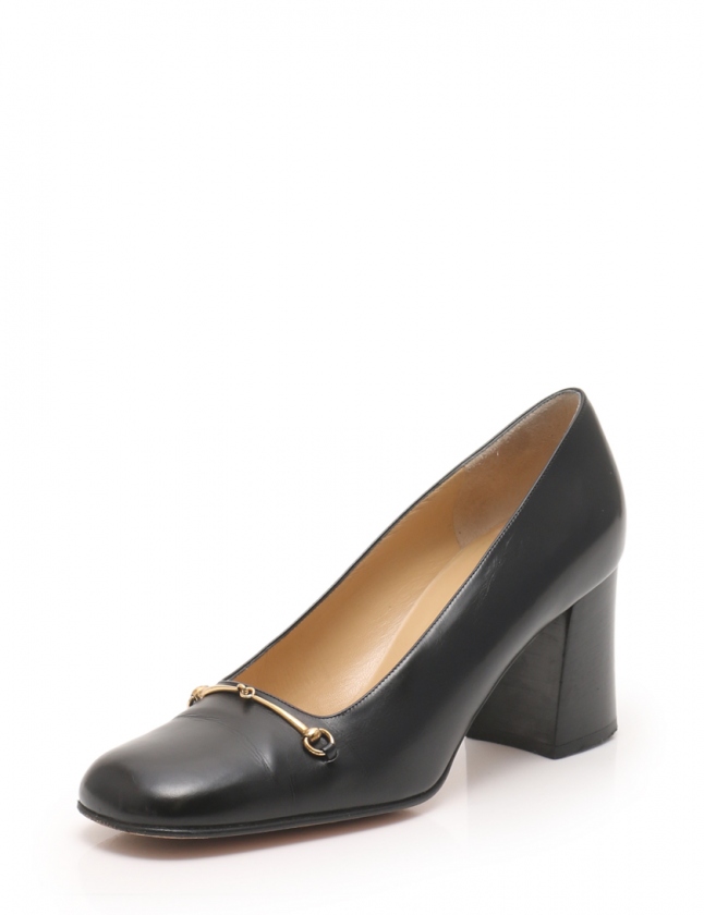 グッチ GUCCI パンプス ヒール ホースビット 黒 37.5 C シューズ 24.5 