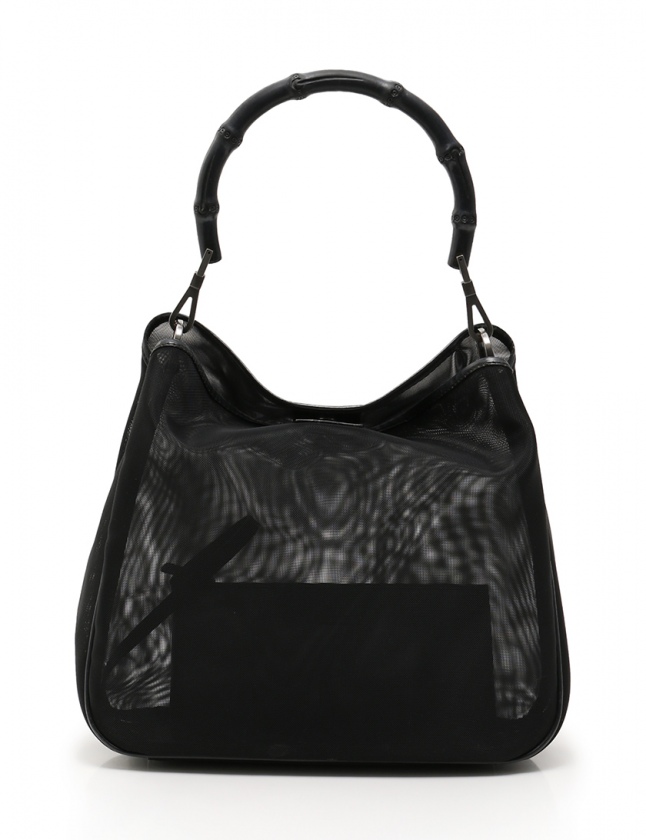グッチ GUCCI ハンドバッグ バンブー 黒 001 5638 ナイロン レザー メッシュ ポーチ付き レディース