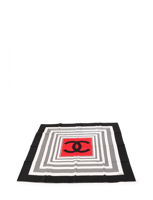シャネル CHANEL スカーフ ココマーク スクエア 黒 白 赤 小物 マルチ 