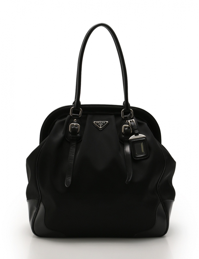 プラダ PRADA ショルダーバッグ 黒 ナイロン レザー がま口 メンズ 114 