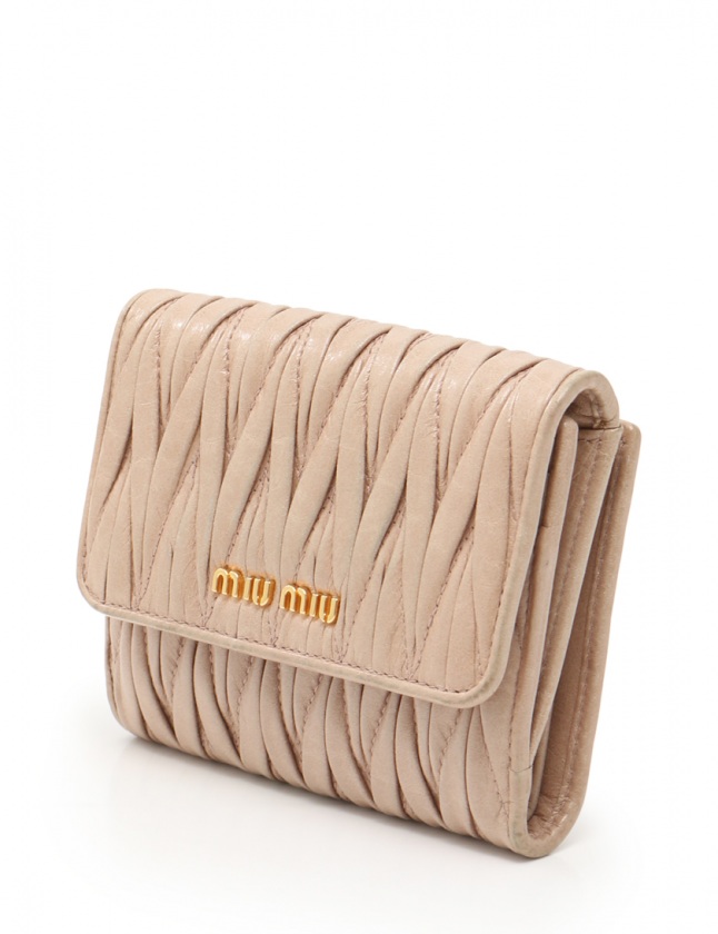 ミュウミュウ miumiu Wホック二つ折り財布 ベージュ 小物 レザー