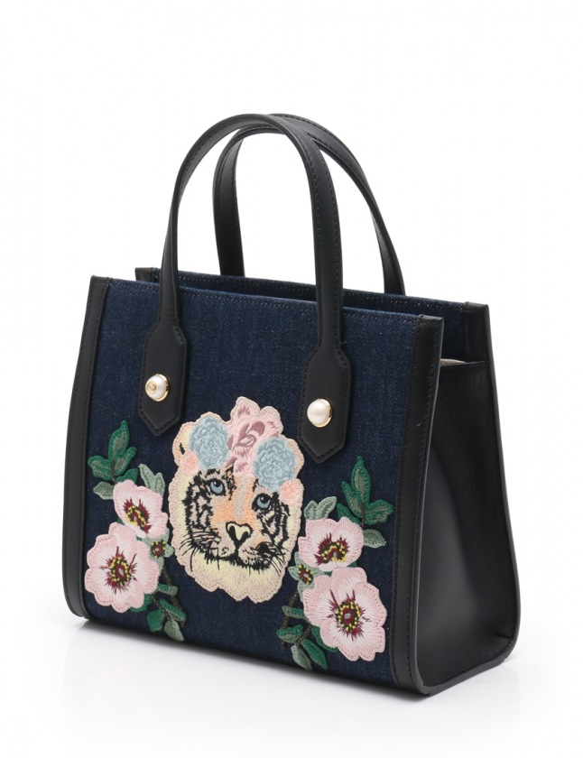 グッチ GUCCI ハンドバッグ ショルダーバッグ 刺繍 ネイビー 黒 456546