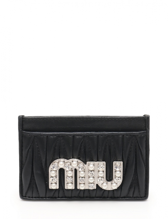 ミュウミュウ Miumiu パスケース カードケース マテラッセ 黒 小物 レザー フェイクパール 18ss レディース 114 ベクトルパーク