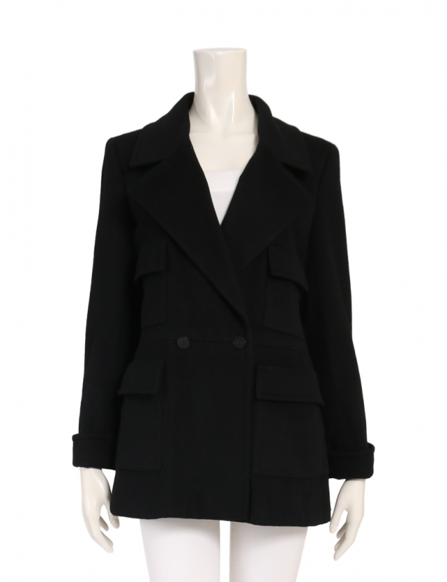 シャネル CHANEL コート 黒 38 アウター 無地 S P18117 カシミヤ 01A  