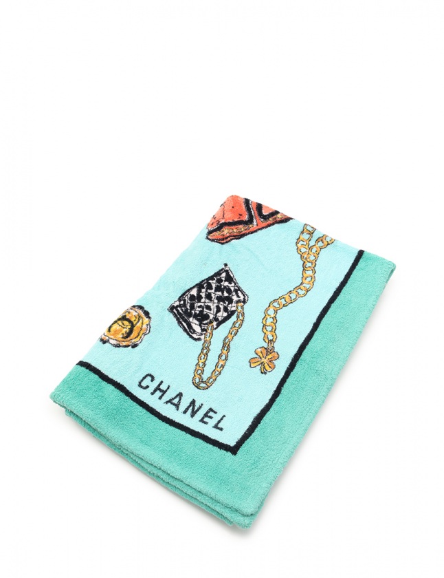 シャネル CHANEL ビーチタオル バスタオル 水色 緑 マルチカラー