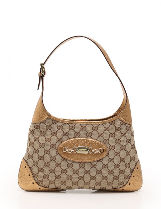 グッチ GUCCI ショルダーバッグ GGキャンバス ベージュ ブロンズ 