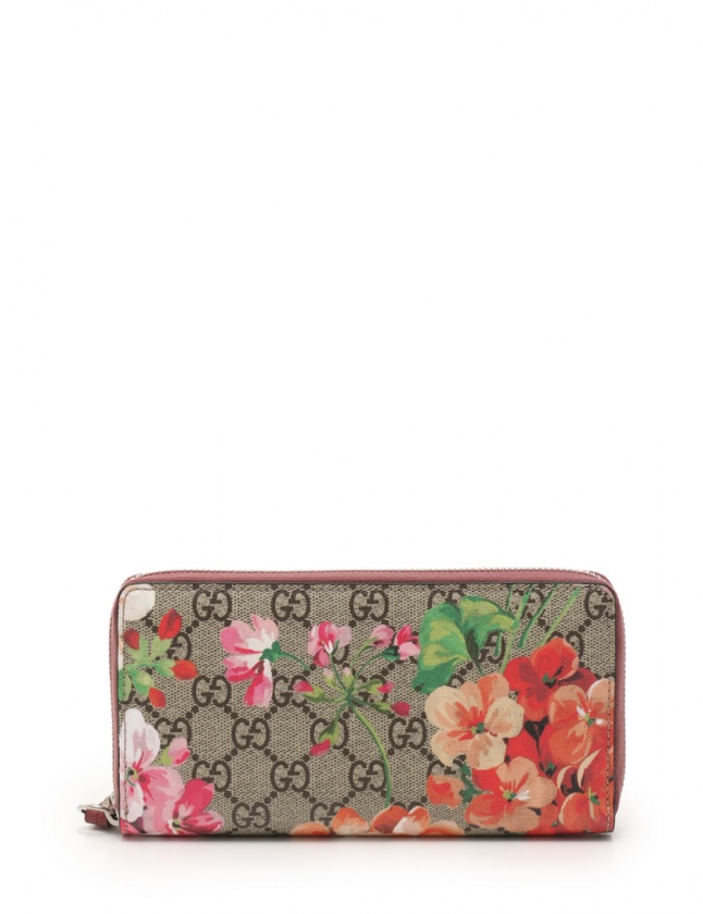 グッチ GUCCI ラウンドファスナー長財布 GGブルームス ベージュ 赤 緑 