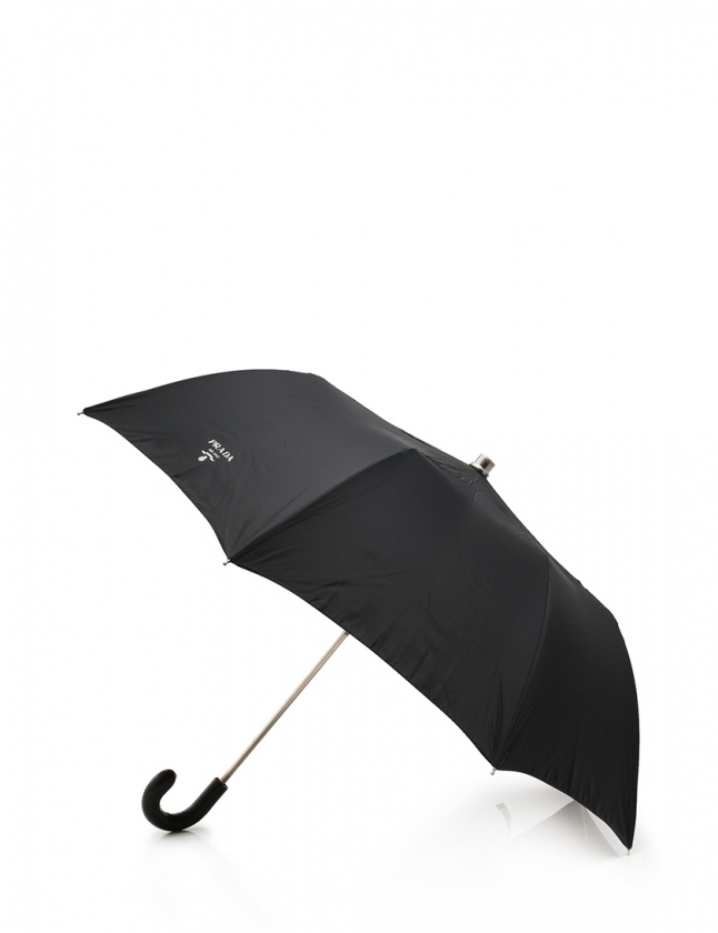 プラダ PRADA 折りたたみ傘 黒 小物 ロゴ ナイロン レディース 114 